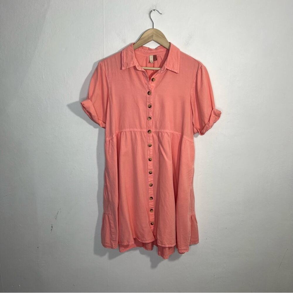 Anthropologie Pilcro Suzanne Peach Coral Pink Button-Up Shirt Dress Size Small - Picture 14 of 15
